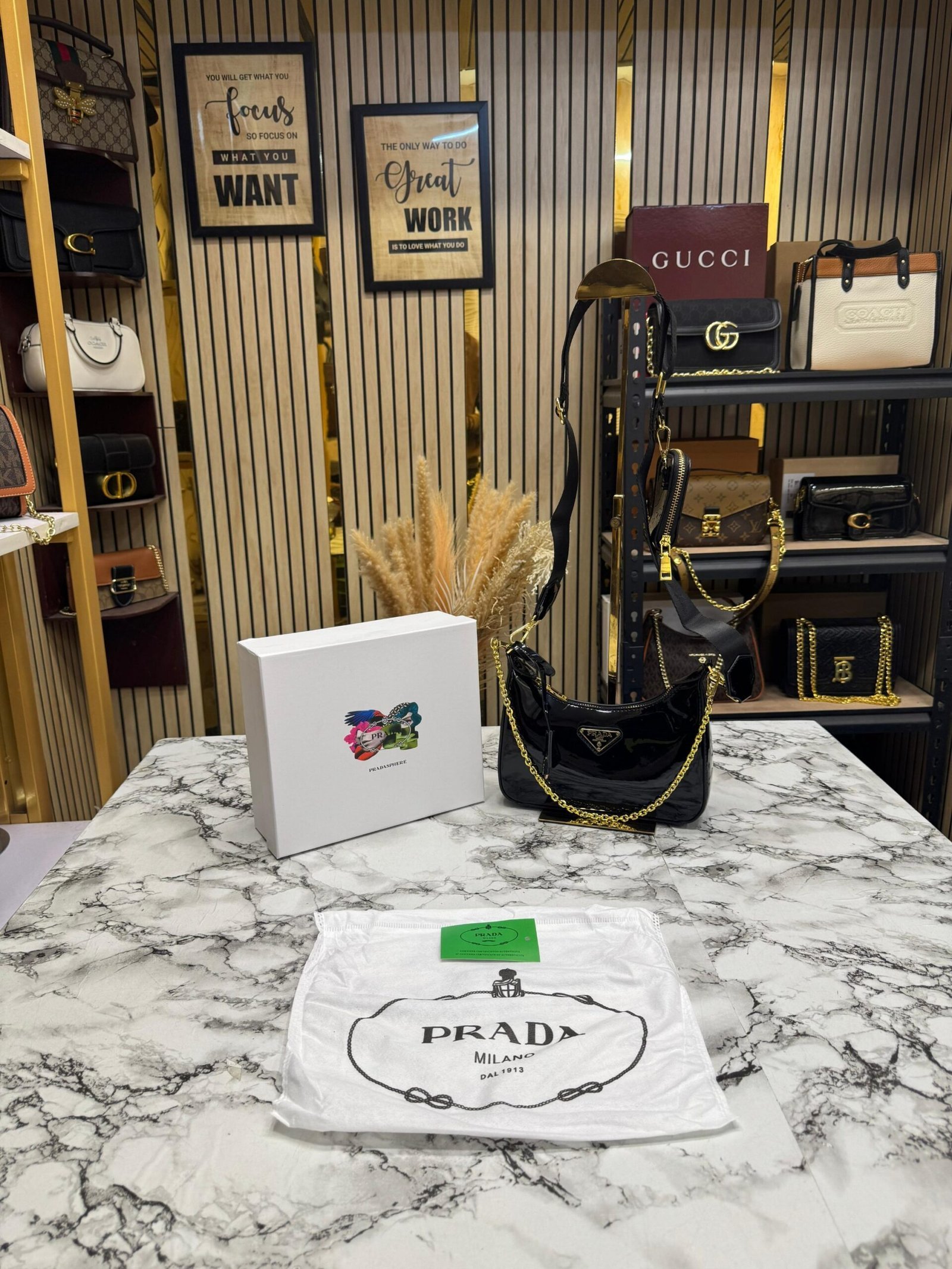 PRADA RE-EDITION GLOSSY PREMIUM BAG WITH OG BOX