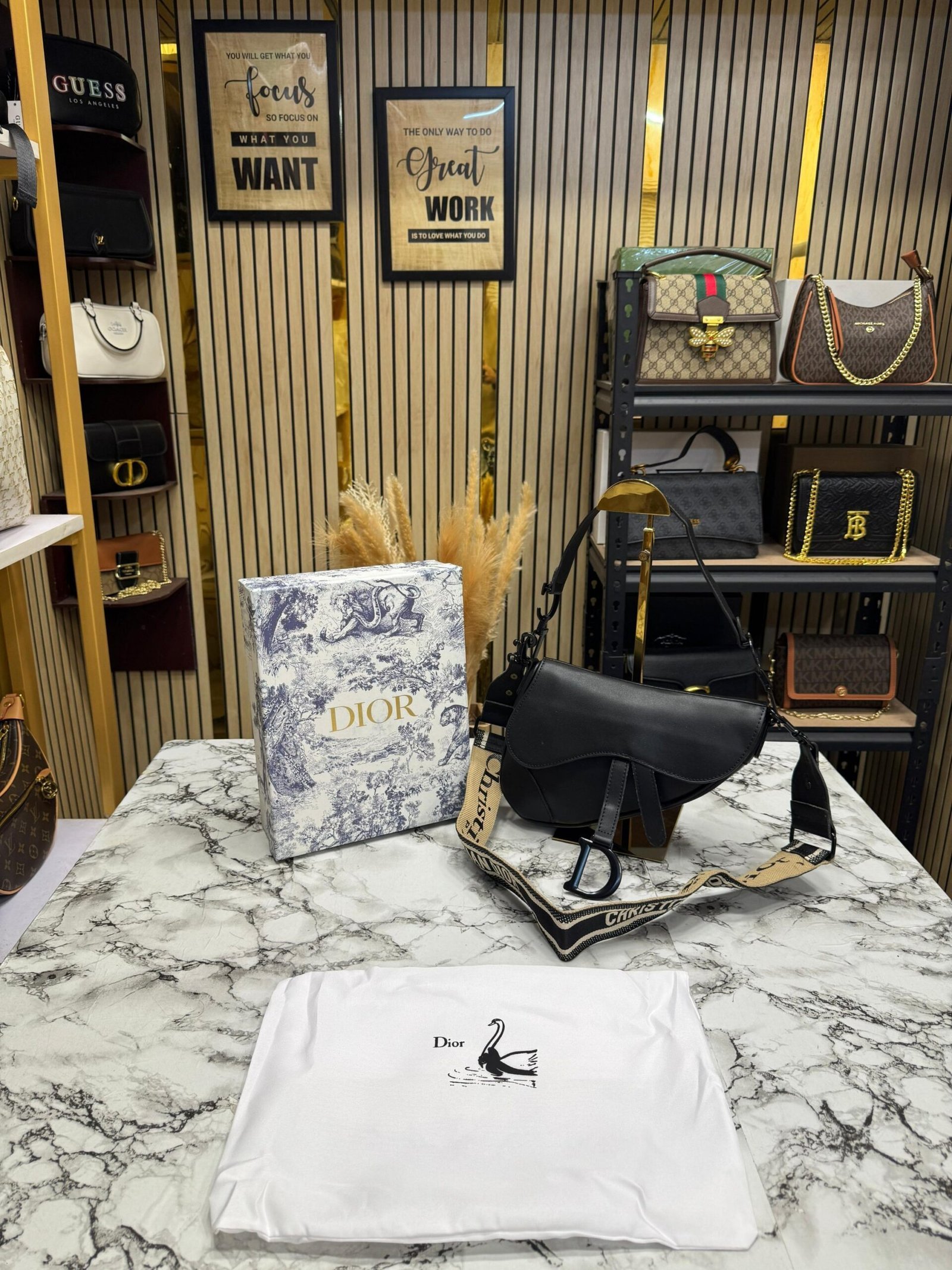 CHRISTIAN DIOR SADDLE BLACK WITH ORIGNAL BOX