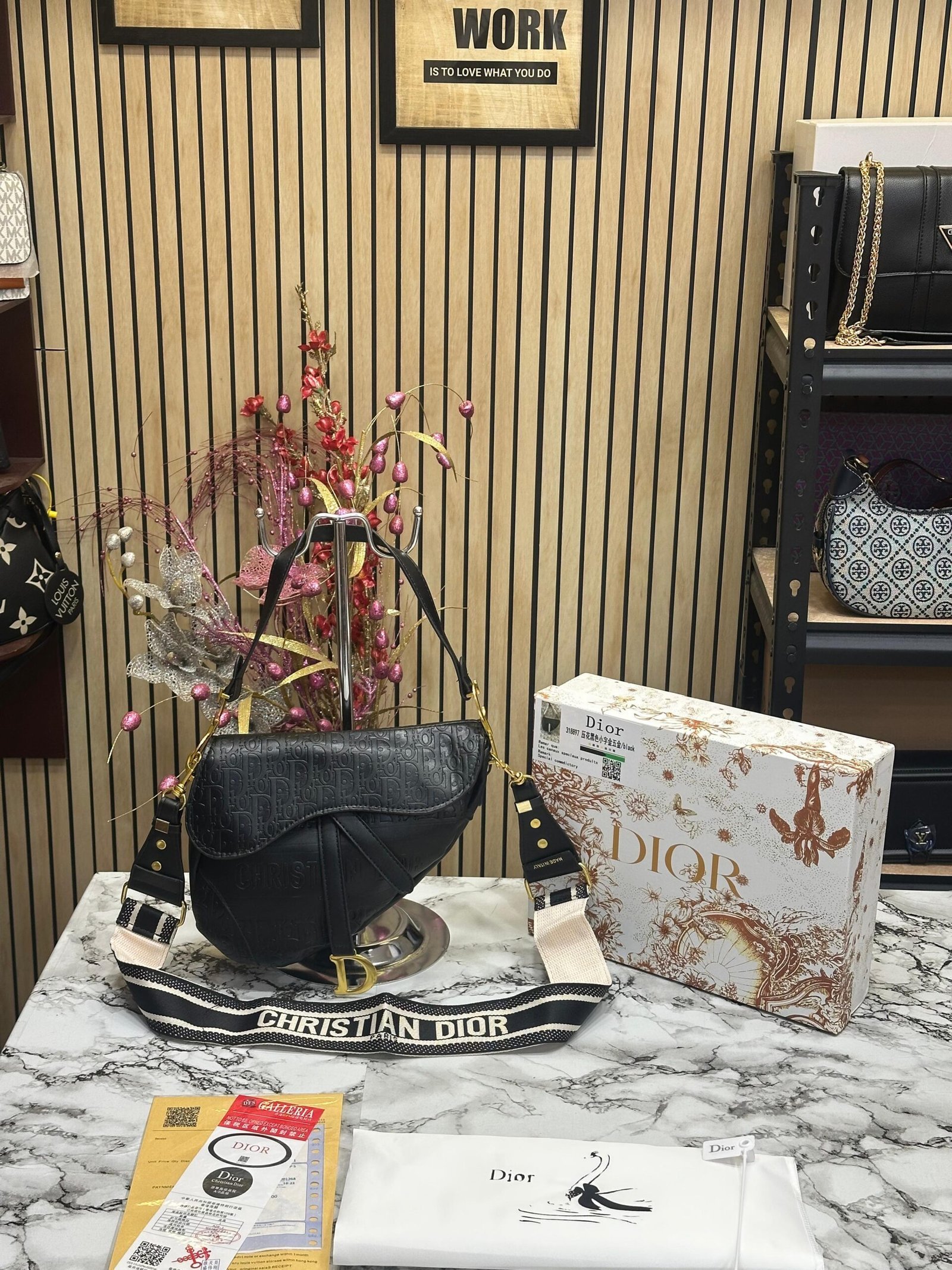 christian dior SADDLE black embossed